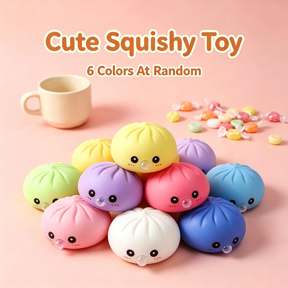 Bubble Blowing Dumpling Steamed Bun Squishy Vinyl Squeeze Fidget Sensory Toy Stress Relief Decompression Desk Decor Party Favors