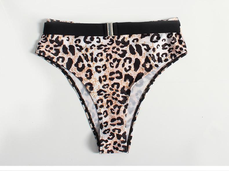 High-Waisted Leopard Print Patchwork Bikini - European and American Women's Two-Piece Swimwear