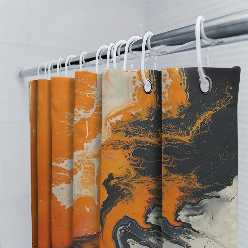 Abstract Bathroom Shower Curtain With Black White Orange Ink Splash Design 3D Printed Polyester Fabric For Home Decor (180X180Cm