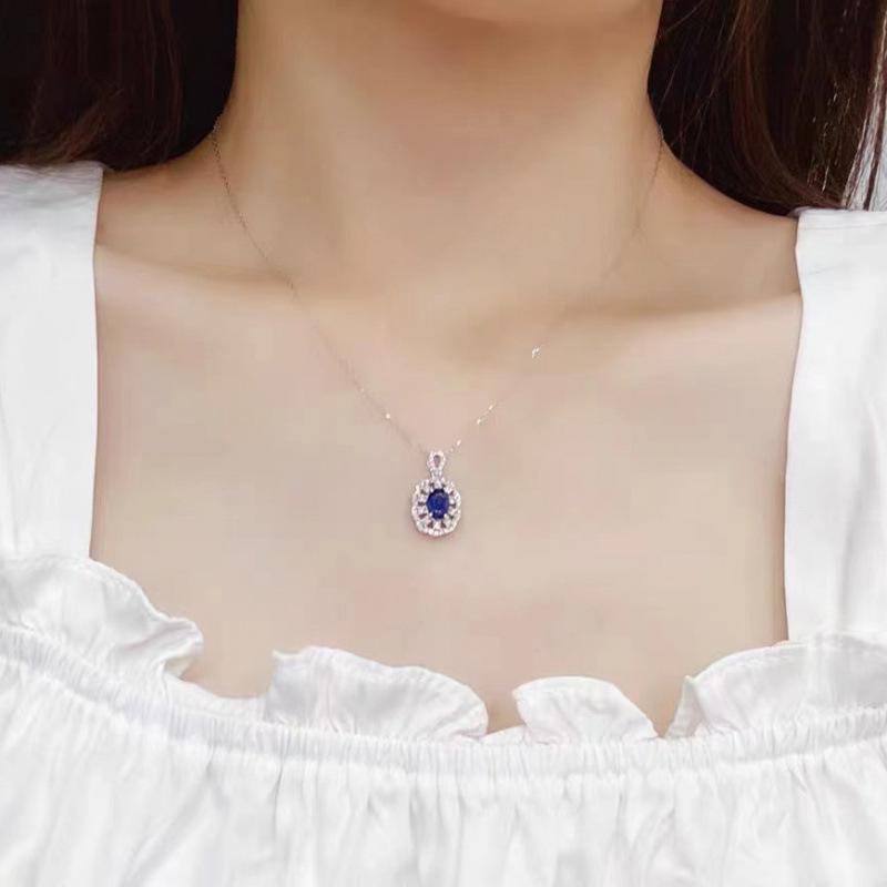 Elegant Blue Zircon Gemstone Necklace: Luxurious, Colorful Clavicle Chain for Women