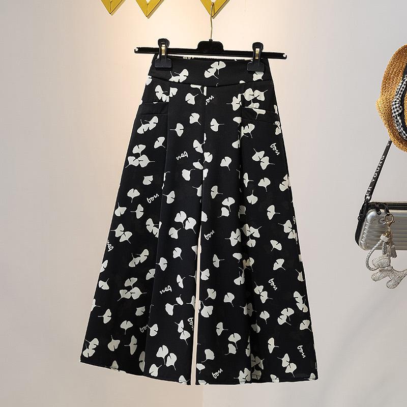 

Свободные и тонкие шифоновые повседневные прямые брюки, юбка с цветочным узором, широкие брюки с семью точками, универсальные брюки 4XL