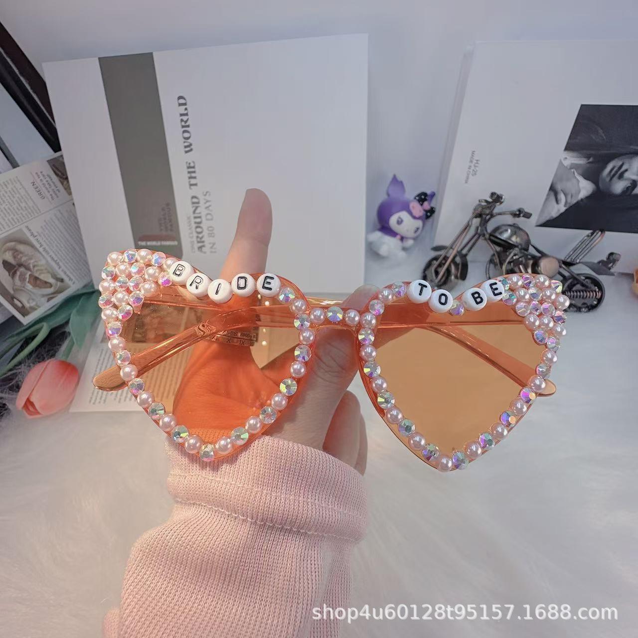 

Love Peach Heart Happy Birthday Pearl Sunglasses Birthday Party Decorative Props Wind Sunglasses помаранчевий