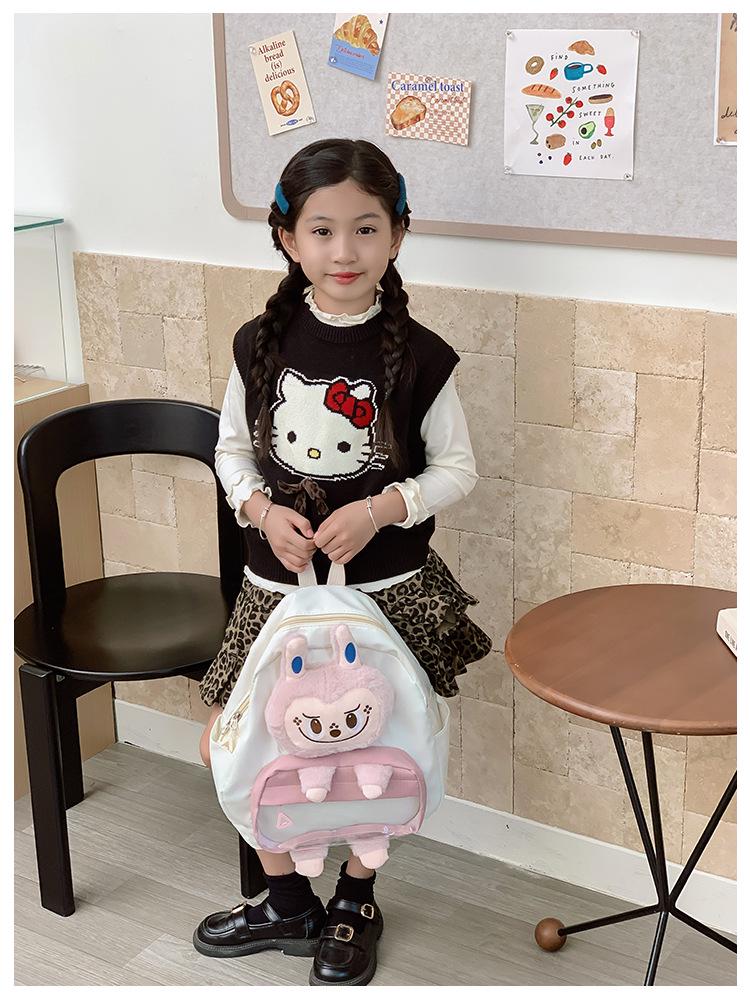 New 3D Cartoon Kids Double Shoulder School Backpack with Cute Doll and Large Capacity