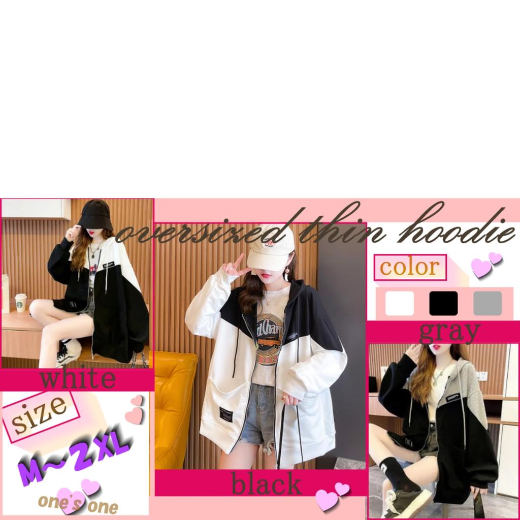 One Oversized Korean Drop Size XL One's Women's Hoodie, Lightweight, Zip-Up, Style, Shoulder, Spring, (White)