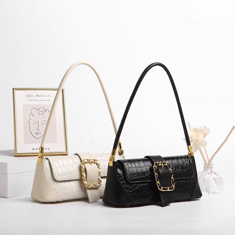 High End Retro Baguette Bag with Large Capacity Crocodile Pattern Handbag, Niche Light Luxury Single Shoulder Versatile Armpit Bag