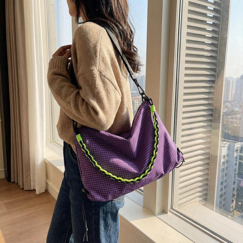 Women's Large Capacity Cross-Grid Canvas Crossbody Bag - Autumn/Winter 2025 High-End Commute Pillow Bag