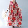 Summer Resort Mori Girl Long Plus Loose Bohemian Floral Perfect for Popular Free Floral Print [kisetsumate] Women's Dress, Cotton-Linen, Style, Dress,