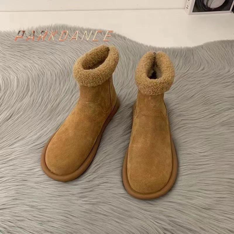 Soft Leather Retro 2025 Winter Velvet Warm and Comfortable Snow Boots Fluffy Big Cotton Shoes New Ugly Cute Fluffy Short Boots