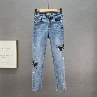 Frühling/Sommer Vintage High Waist Vielseitige Loose Iron Diamond Slim Jeans