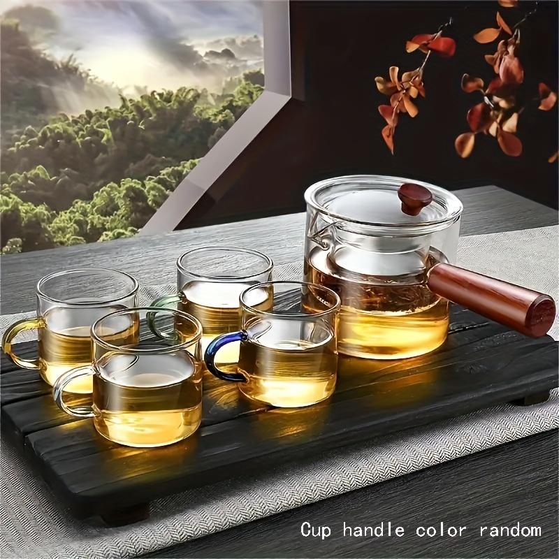 1/5pcs Glass Teapot Set 1pc Teapot And 4pcs Tea Cups Electric Ceramic Stove Tea Maker High Temperature Resistant Filter Teapot With Wooden Handle Kung