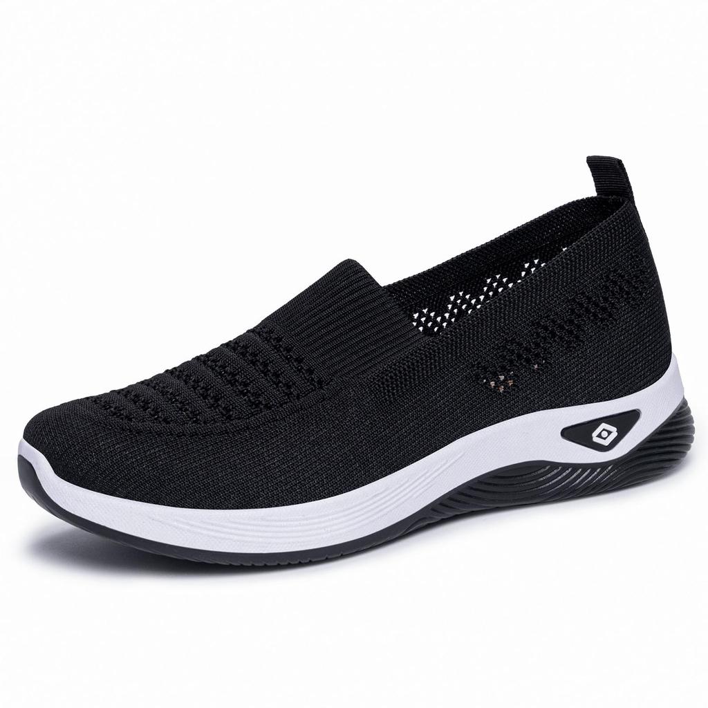 Women's Flyknit Breathable Casual Flat Shoes - Large Size Versatile Solid Color