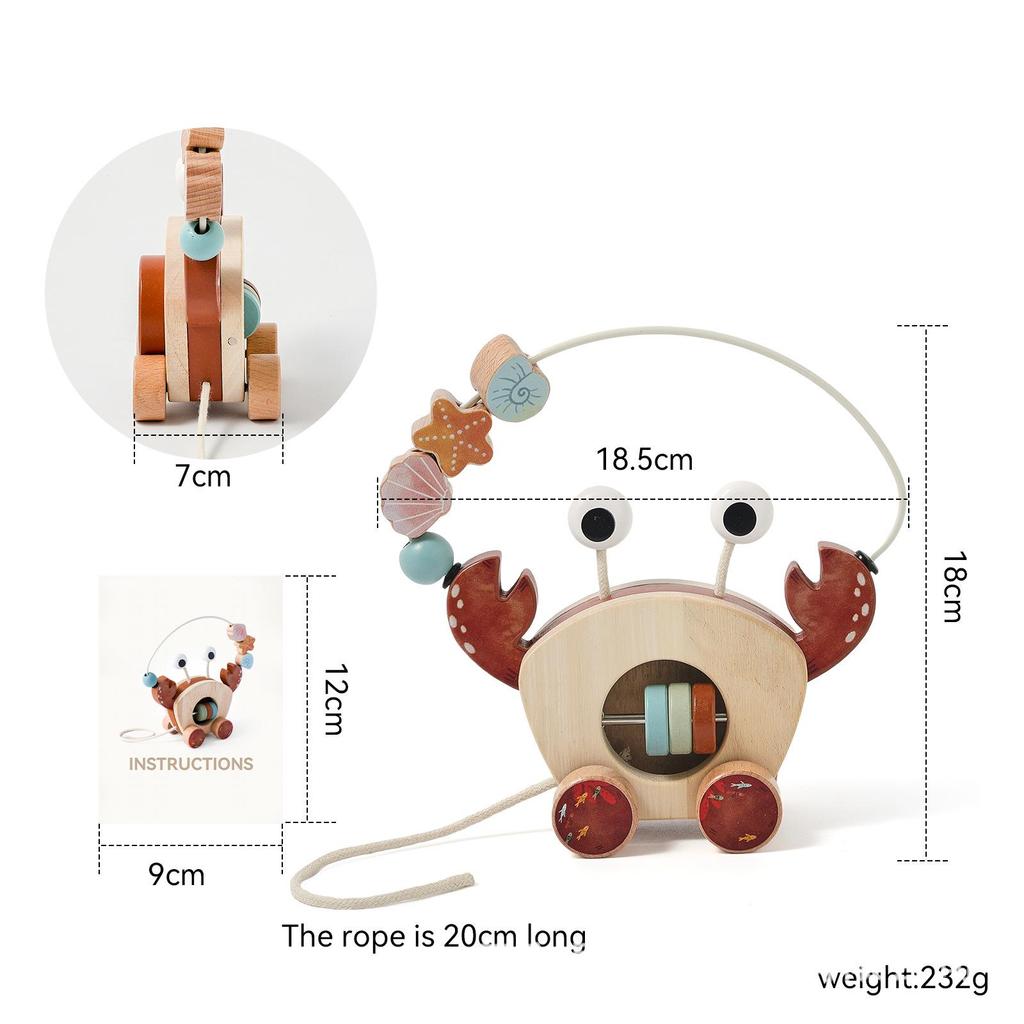 Crab Car: Wooden Bead Maze & Rattle for Baby Learning