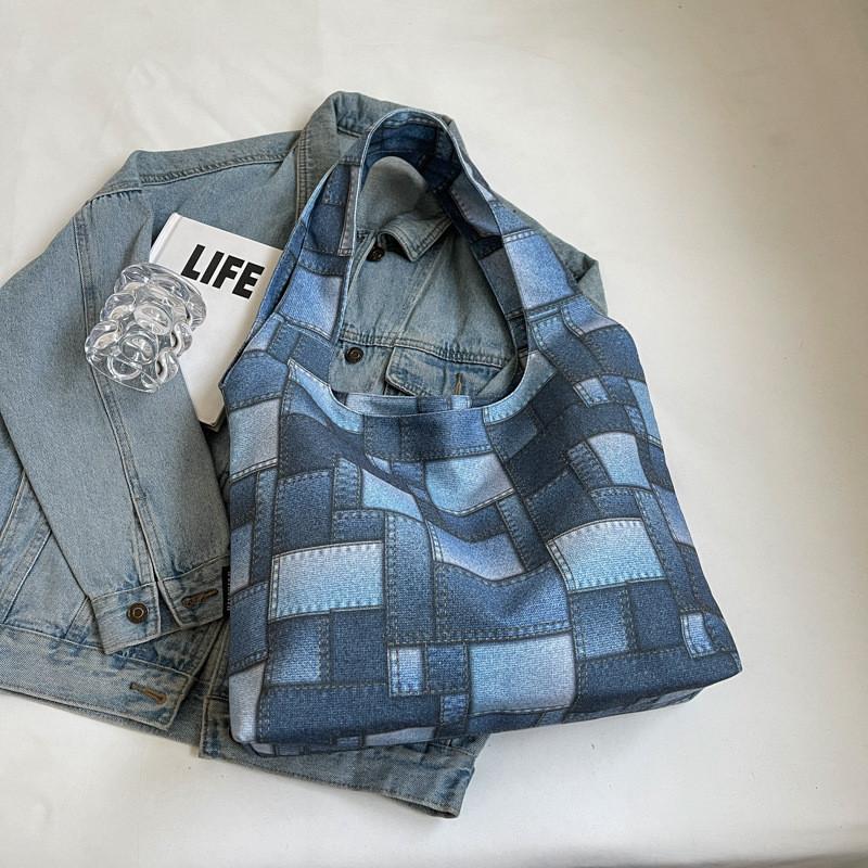 Large Checkered Canvas Tote Bag With Retro White Brown And Plaid Pink Design Street Style Chic