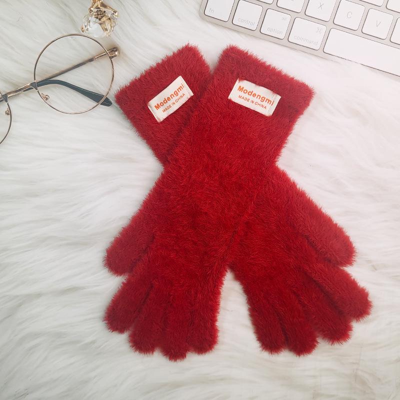 Women's Long Plush Wool Knit Fingerless Touchscreen Gloves