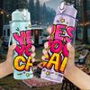 1PC Yes You Can Bright Pop Slogan Lettering 750ml Color Plastic Sports Water Bottle Leakproof Flip Straw Lid Suitable for Sports Office Home Use