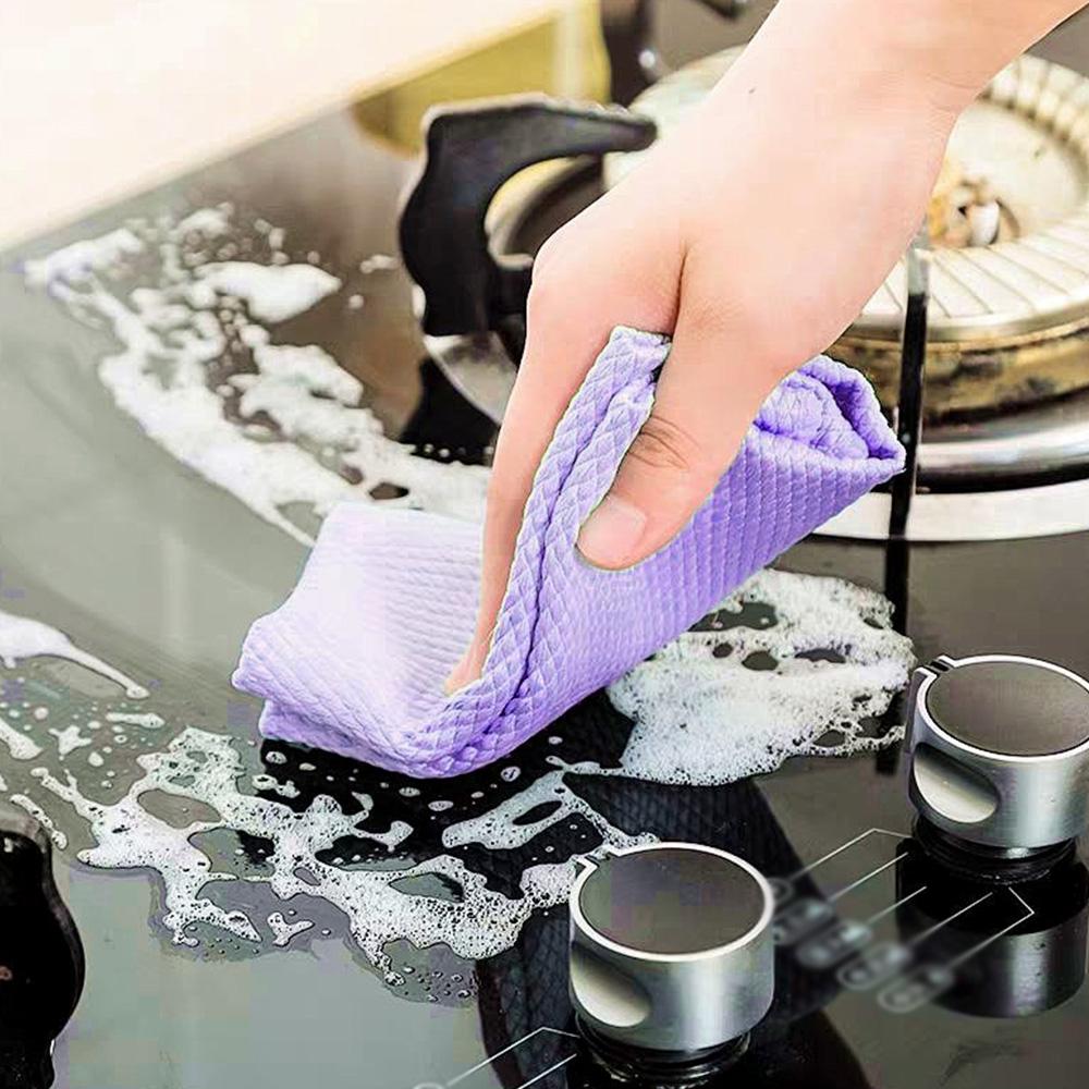 

5/10pcs Microfibre Dish Towels Fish Scale Cleaning Cloth Reusable Kitchen Wipes Soft Dishcloths Lint-Free Cleaning Cloth 5pcs