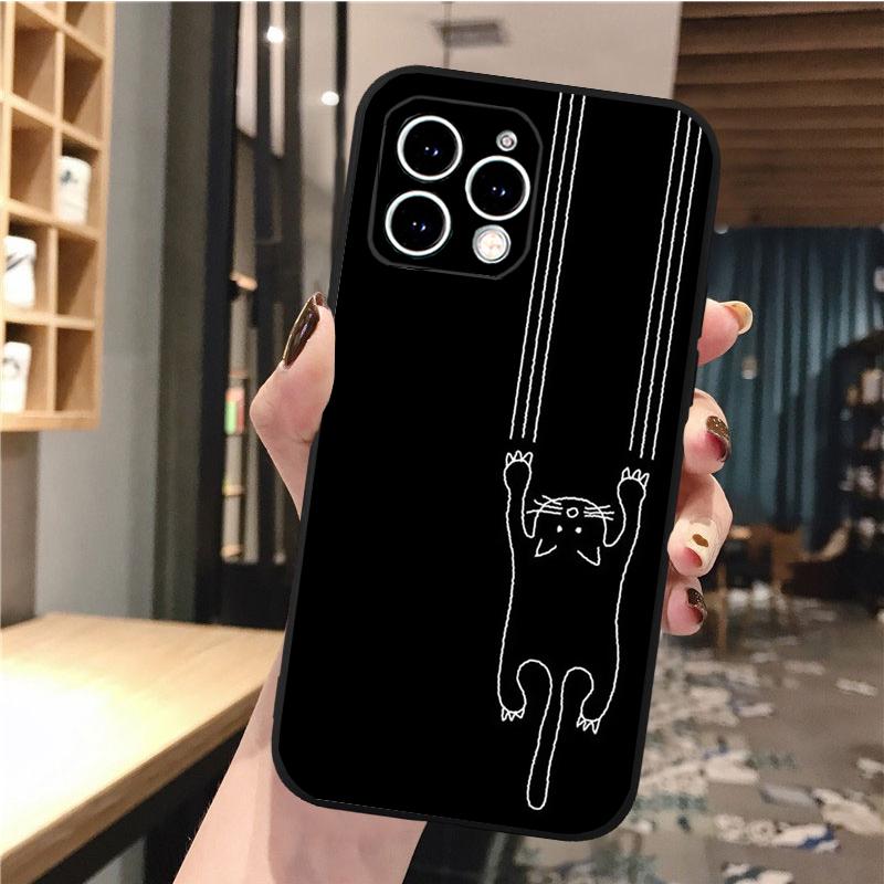 Phone Case For Iphone 14 Pro Max 13 12 11 Pro Max Xr 12 13 Mini 14 Plus 7 8 Se Black Cat Case Funda