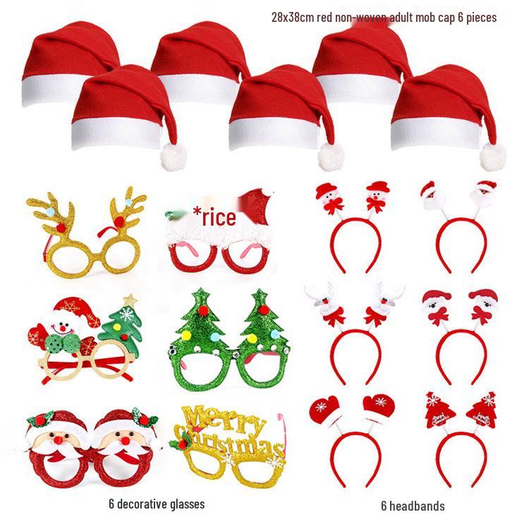 Christmas Antler Glasses & Santa Hat Set for Adults and Kids - Gift with Santa Claus Hat & Snowman Headband