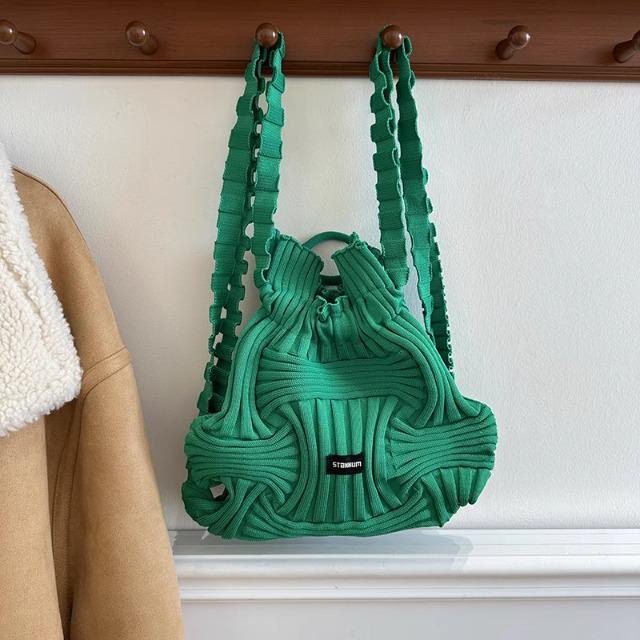 Multifunctional Pleated Elastic Knit Backpack