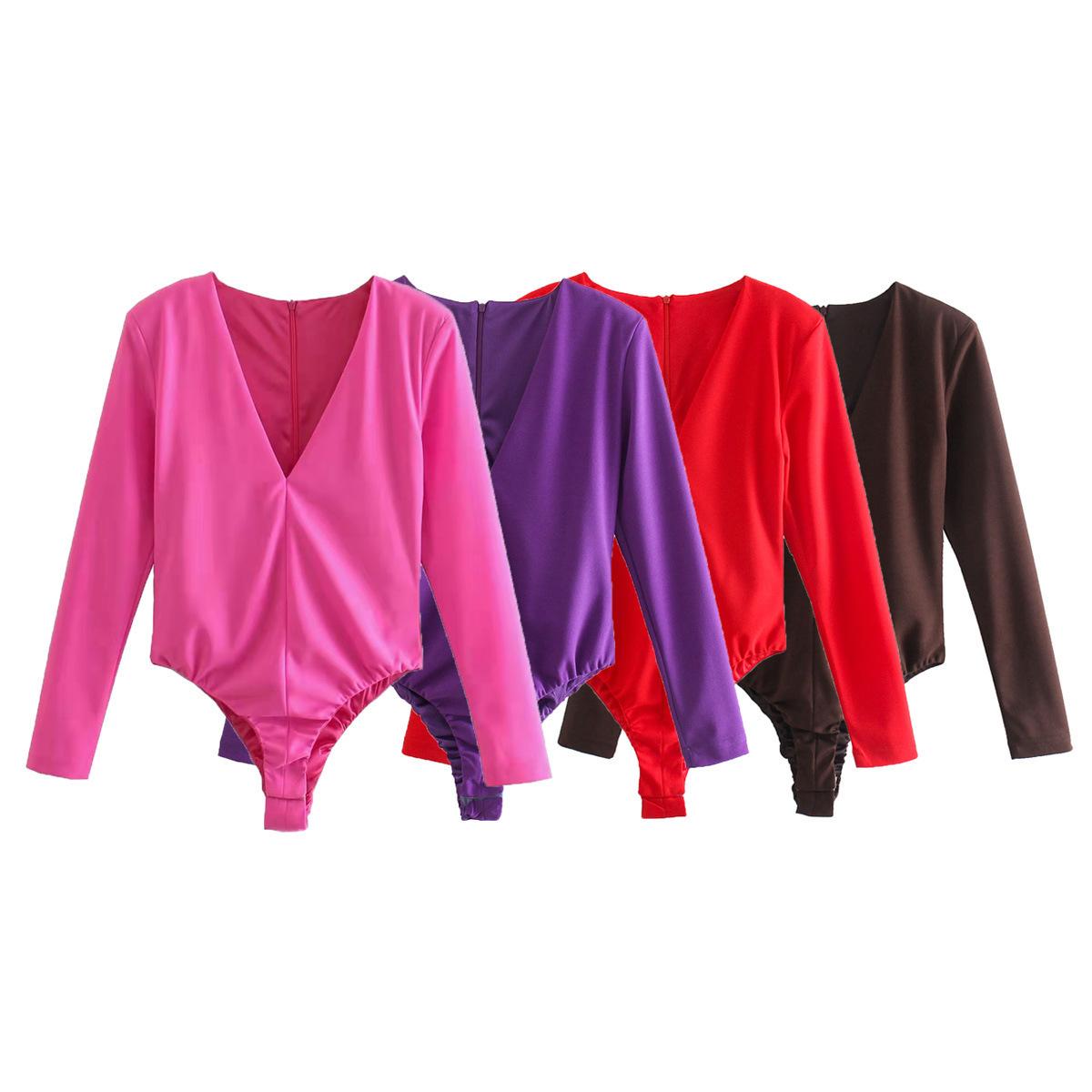 

2022 весенние модные женские уличные комбинезоны, сексуальные комбинезоны с v-образным вырезом, тонкие женские топы, боди, женская одежда, однотонный цвет