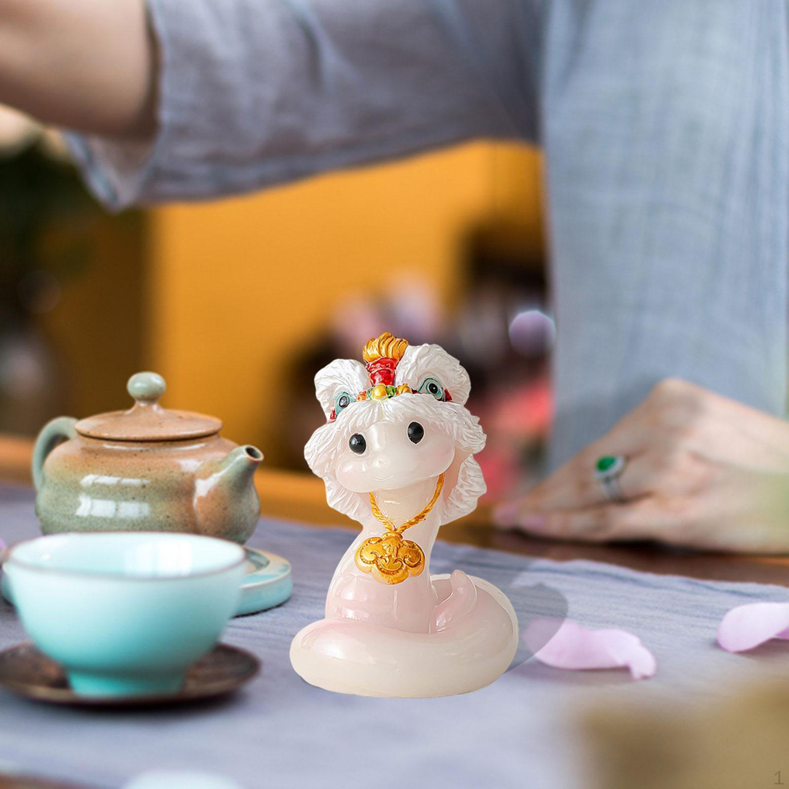 

Chinese Year Snake Figures Tea Pet Keepsake Feng Shui Decor Resin Crafts Table Decoration for with gift box