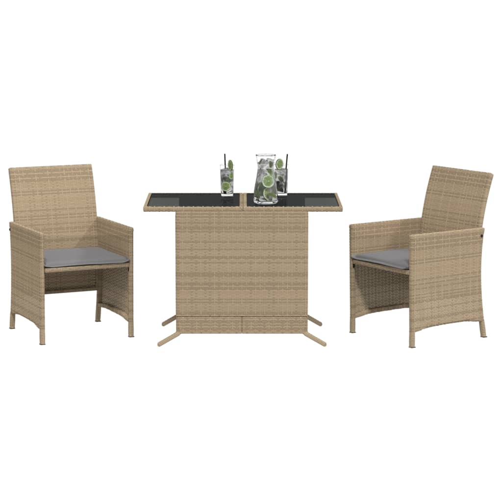 Vidaxl 3-Cz. Bistro Furniture Set with Cushions, Mixed Beige, PE Rattan