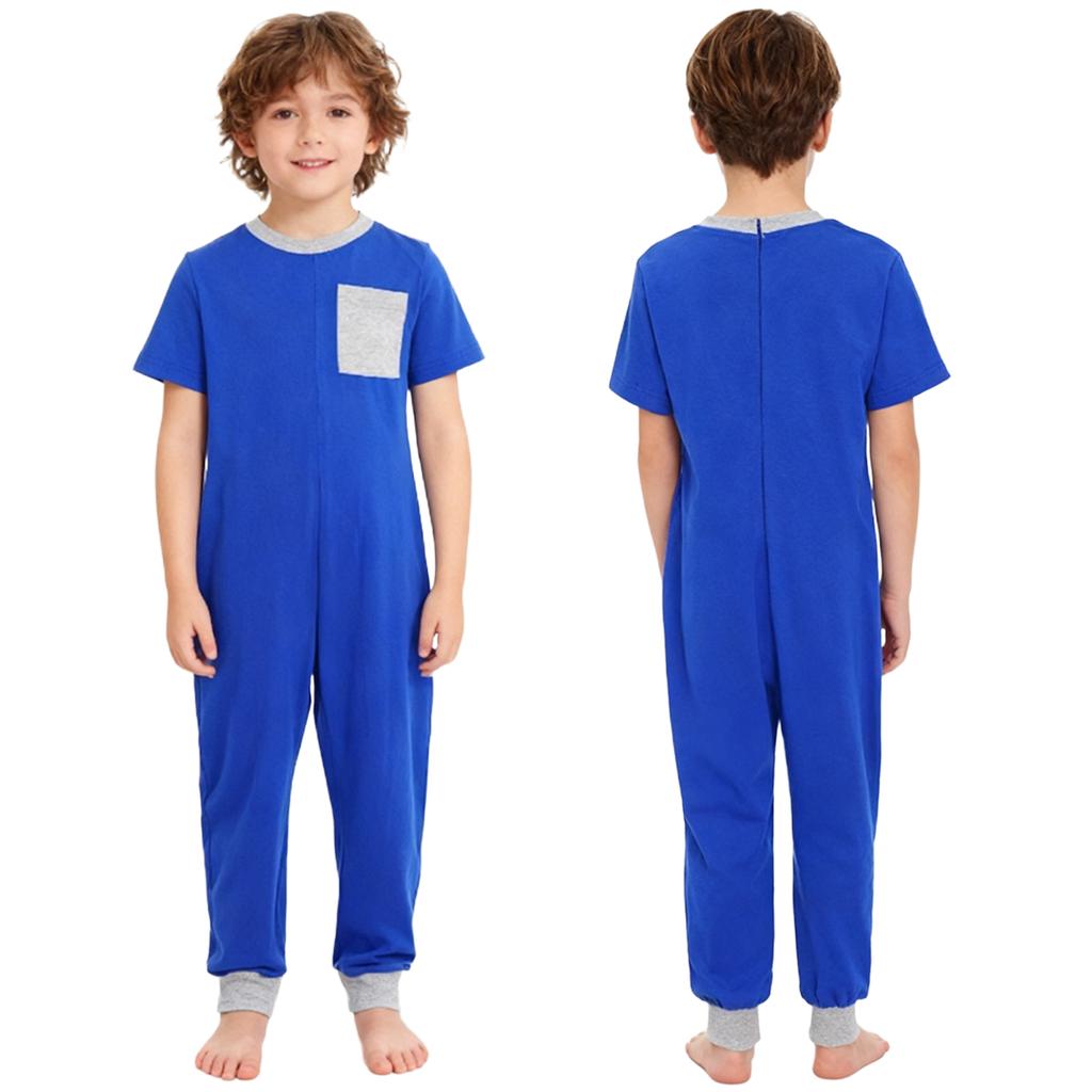 Unisex Kids Adaptive Clothing Jumpsuit Back Invisible Zipper for Easy Dressing Contrast Color with Pocket