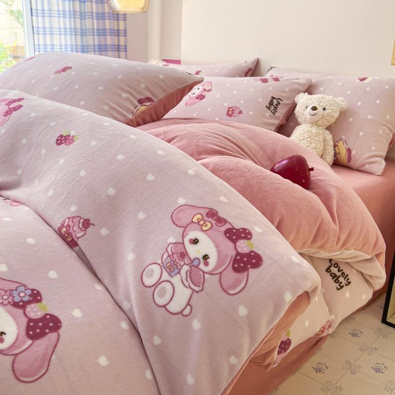 Thickened Milk Fleece Bed Four-Piece Set, Double-Sided Fleece Coral Fleece Quilt Cover, Bed Sheet Three-Piece Set