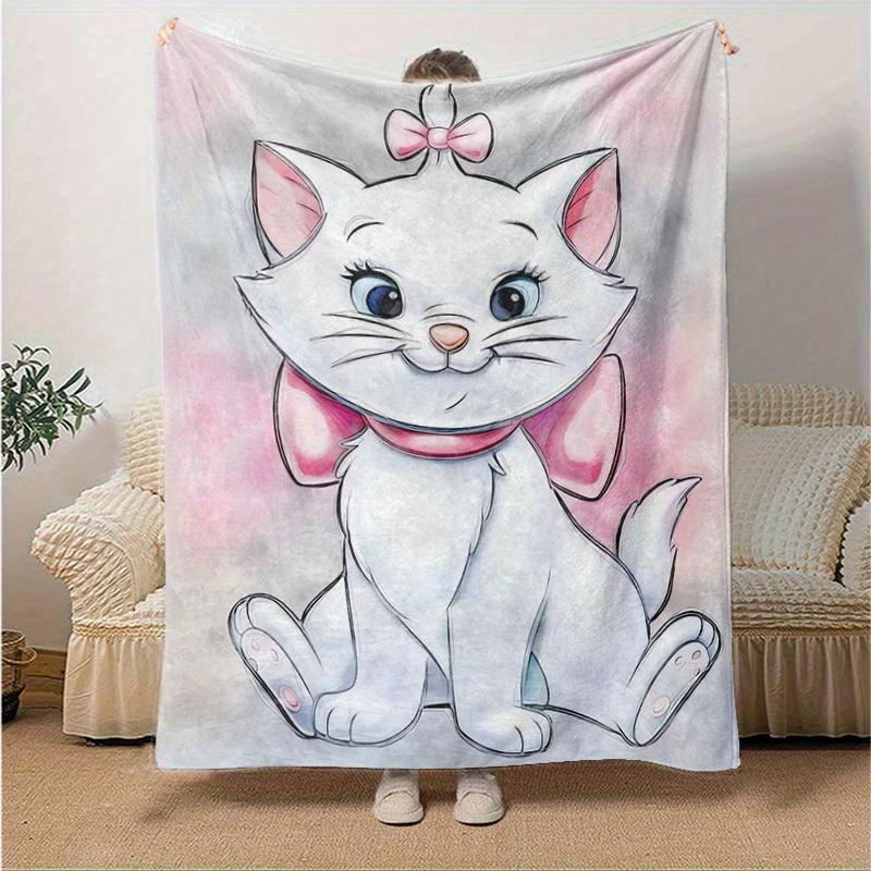 1PC Cartoon Marie Cat Blanket, Seasonal Universal, Home Decoration, Throw Blanket, Cute Marie Cat Design, Soft Flannel Throw Blanket, Versatile & Cozy 130x150cm
