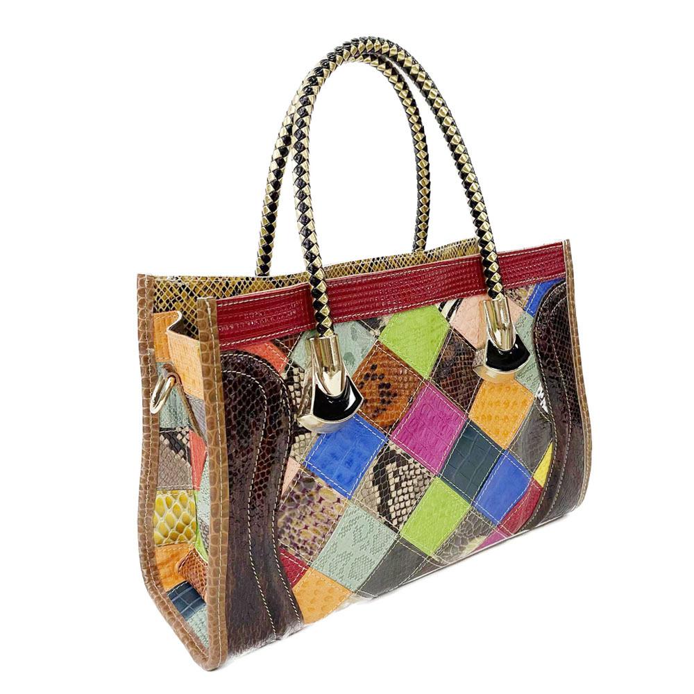 Leather Women'S Bag Style Hand-Spliced Plaid Handbag Messenger Bag Women'S Bag