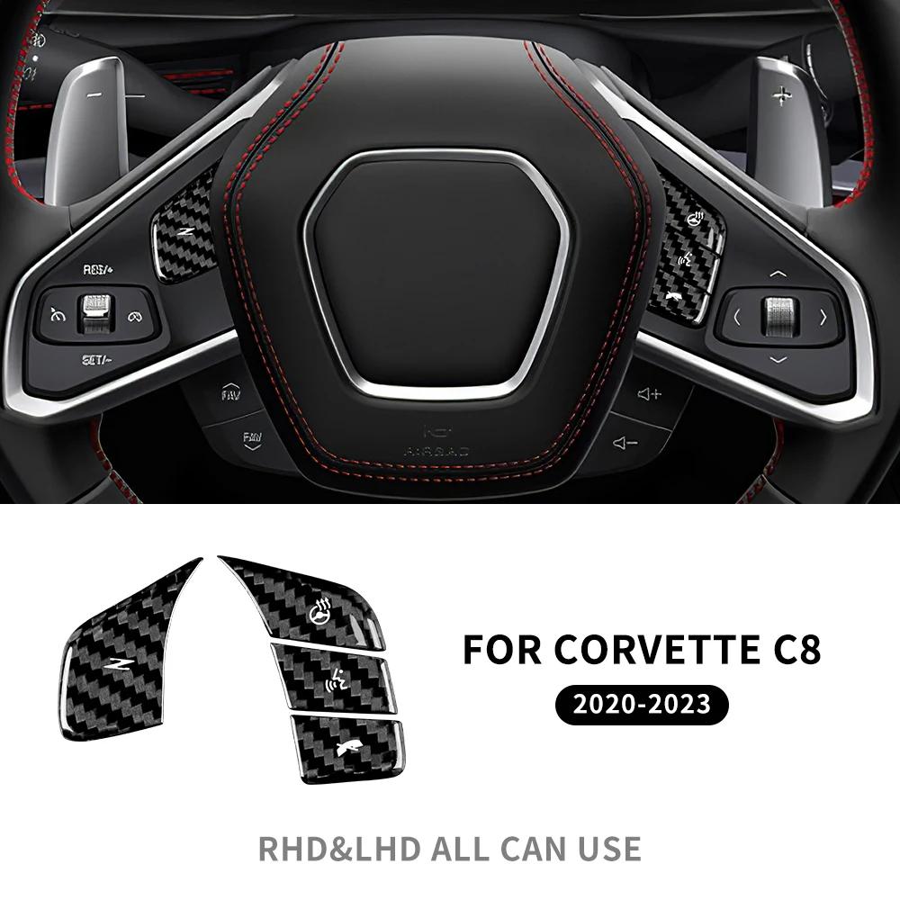Real Carbon Fiber For Chevy Corvette C8 2020 2021 2022 2023 2024 2025 Steering Wheel Button Cover Trim Interior Accessories