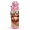 1PC Highland Cow Butterfly Floral Print 750ml Color Plastic Sports Water Bottle Leakproof Flip Straw Lid Suitable for Sports Office Home Use