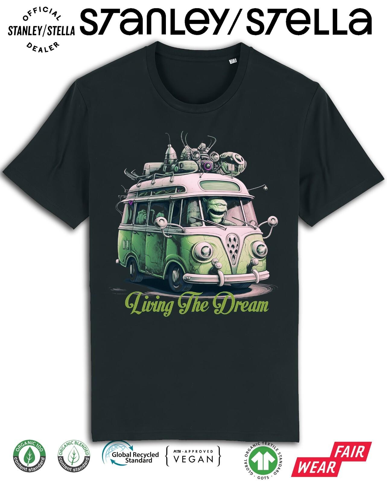 Mens Aliens Living The Dream Campervan T-Shirt Mens Womens Tees Top Funny UFO Alien Invasion S
