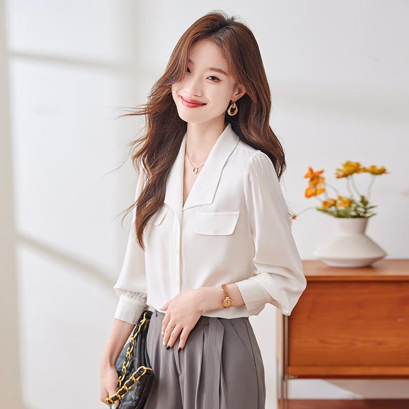 Teluoman Women s Swallow Collar Long Sleeve Professional Shirt 3XL