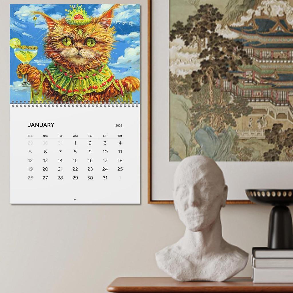 2026 Drunk Cats Calendar Cartoon Funny Weird Cat Hangable Calendar 12 Months Family Schedule Planner Organizer