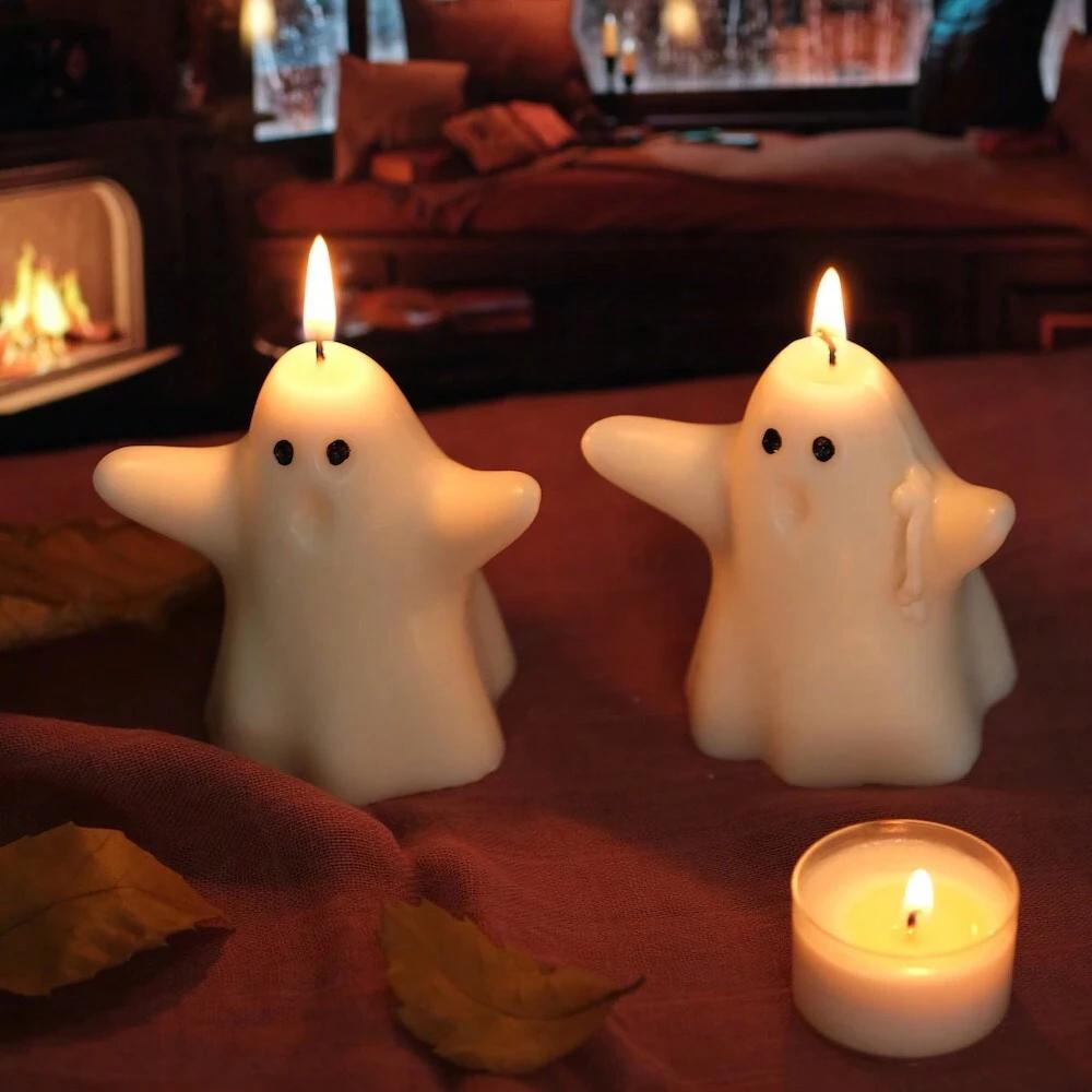 1/2pcs Halloween Ghost Candle Handcrafted Scented Candle Atmosphere Candle With Spooky Design Gift Fragrance Candle Party Decor