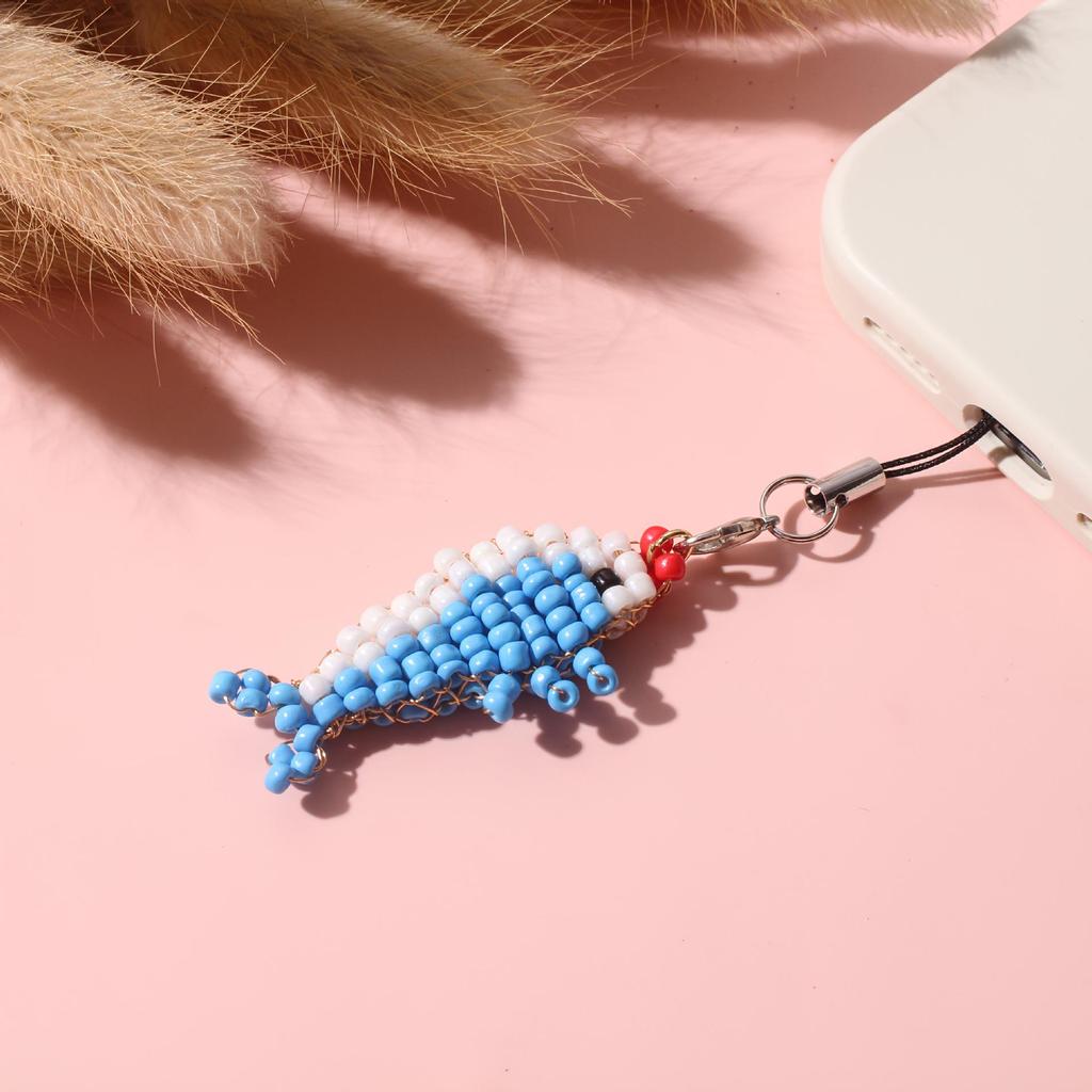 Handwoven Beaded Fish Phone Charm and Lanyard – Cute Simple Bag Accessory & Couple Gift