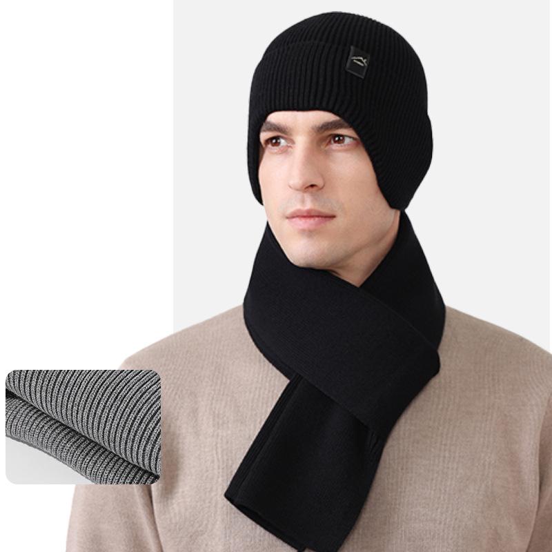 Thin Knitted Hat Scarf Kit Autumn Winter Outdoor Sports Ear Protection Warm Pullover Wool Hat for Men