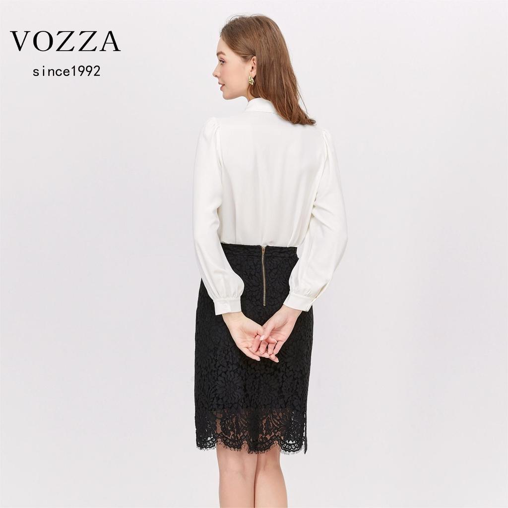 VOZZA Chiffon Blouse with Detachable Ribbon Solid Suitable for Job Entrance Shirt Women's Tie, No-Iron, Color, Office, Hunting, Recruitment, Ceremony,