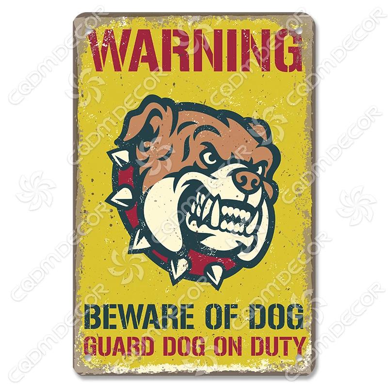 Beware of Dog Warning Tin Sign Metal Plate Caution Danger Dogs Vintage Poster Metal Plaque Garden Backyard Farm Home Wall Decor