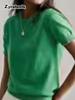 Women's Knitted Short Sleeve T-Shirt for Summer Casual Loose Pullover