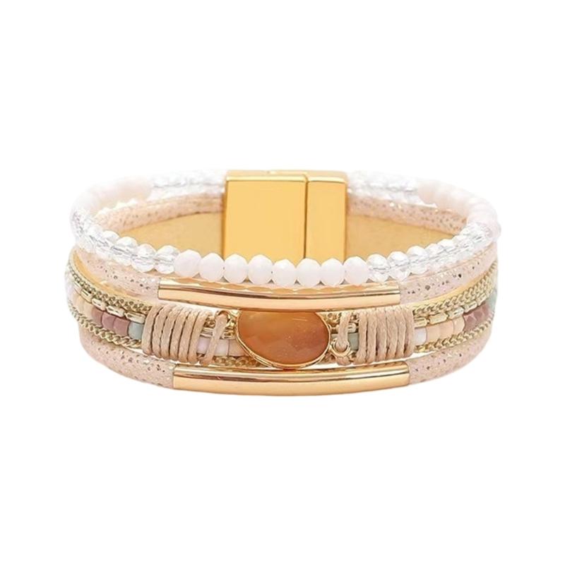 

Bohemian Handmade Leather Wrap Bracelet for Women with Crystals Beads Heart Stackable Adjustable Jewelry