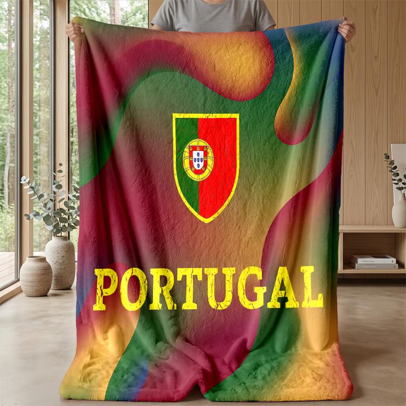 Portugal Football Printed Flannel Blanket Skin Friendly Warm Decorative Throw for Indoor Couch Bed Daily Use