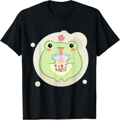Cute Kawaii Frog Drinks Boba Bubble Tea Kawaii Aesthetic T-Shirt