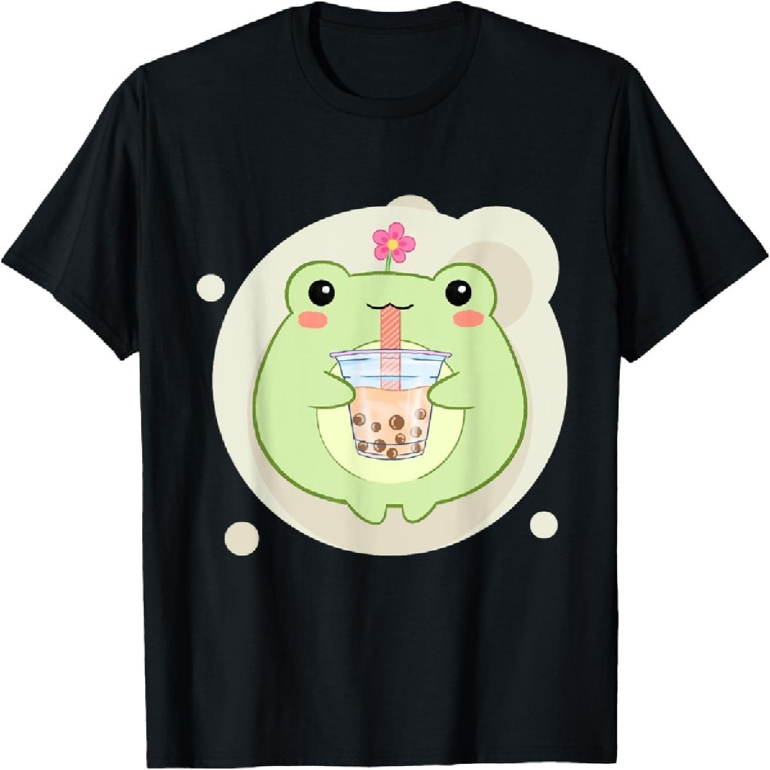 Cute Kawaii Frog Drinks Boba Bubble Tea Kawaii Aesthetic T-Shirt S