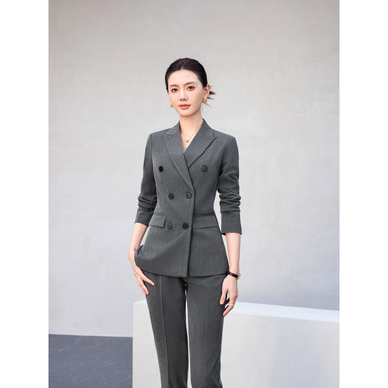 Women's High-End Double-Breasted Suit Set: New Spring/Autumn Style, Perfect for Professional and Formal Look