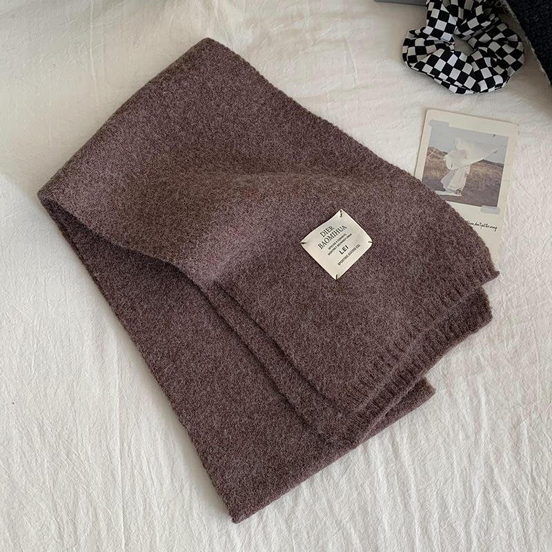 ins Korean solid color scarf women's winter wool student white scarf South Korea's new knitted label warm men