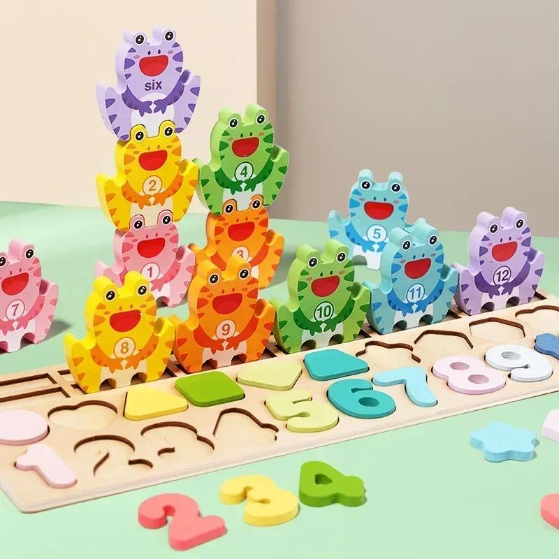 Non-Toxic Montessori Toys Wooden Number Puzzle Sorting For Toddlers Shape Sorter Counting Fishing Game Educational Math Stacking Block
