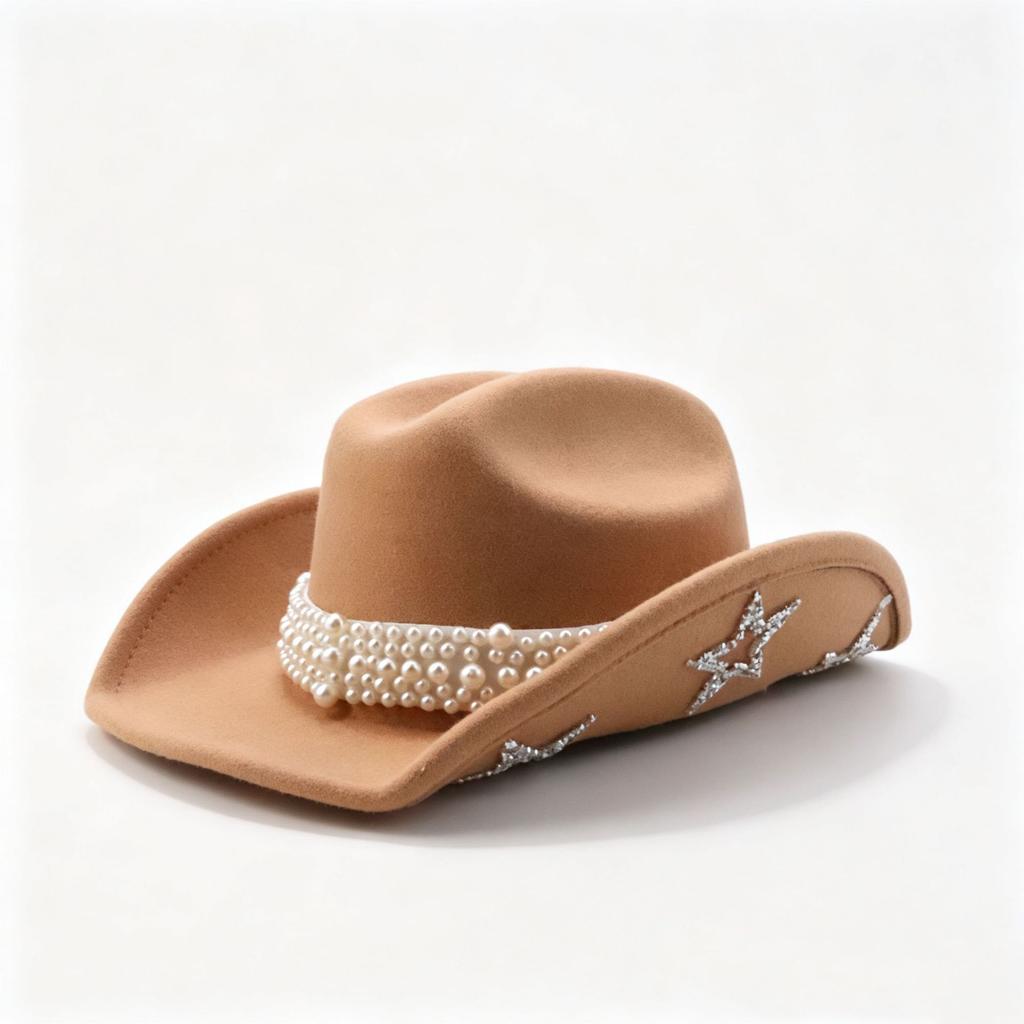 European and American Pearl Retro Woolen Top Hat Fashion Western Cowboy Hat Autumn and Winter British Jazz Hat