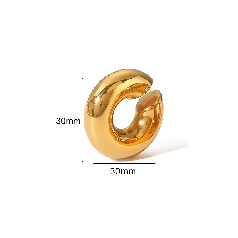Stainless Steel Chunky Round Circle Clip Earring for Women Gold Color C Shape Ear Cuff Stud Tube Thick Earclips Jewelry